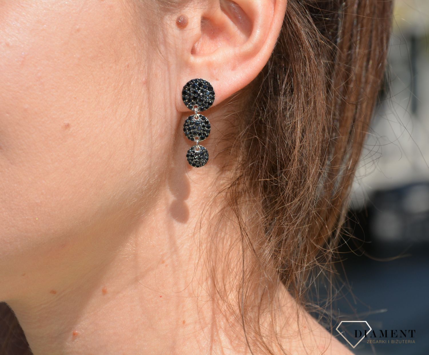 Kolczyki srebrne z czarną cyrkonią trzy kółeczka Dall'Acqua K BY 116 0125.jpg